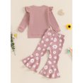 thumbnail image 4 of Suealasg Baby Girl Fall Outfits Set Clothes 6M 1T 2T 3T 4T Long Sleeve Letter Print T-shirt Floral Print Flare Pants 2Pcs Casual Autumn Clothing for Toddler Girl, 4 of 7