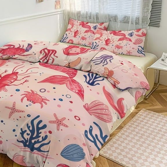 Ocean Cute Mermaid Bedding Set with Zipper Closure for Girls & Boys