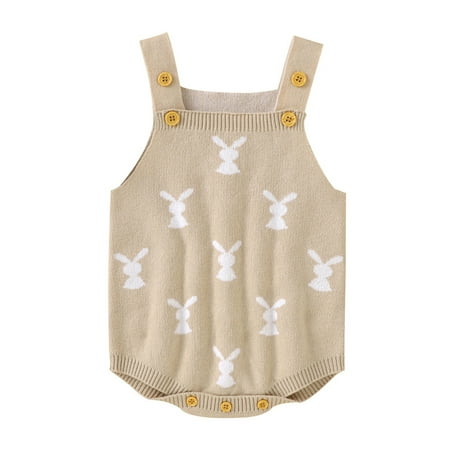 

Mikilon Infant Newborn Baby Girls Boys Easter Bunny Crochet Knit Sweater Romper Bodysuit Pajama Onesie for Baby Girls 3-6 Months Brown on Sale