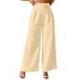 thumbnail image 2 of Fengqque Women's Elastic Waist Loose Wide Leg Pants High Waisted Business Casual Dress Pants Beige M(M), 2 of 9