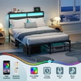 thumbnail image 4 of Satifur Full Size Bed Frame with Upholstered Headboard & Shelf, LED Lights & USB Charging Station, Metal Black, 4 of 10