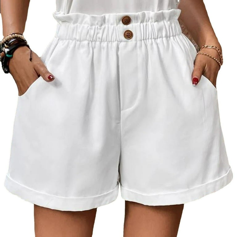 Summer Fashion Olyvenn Women Summer Shorts Paper Bag Waist Solid