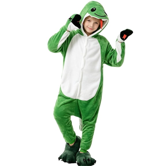 Warm Fluffy Snake Kids Onesie Pajama, Loose Fit Hooded Animal Jumpsuit, Skin Friendly Fabric for Holiday Themed Photo Shooting Green 100