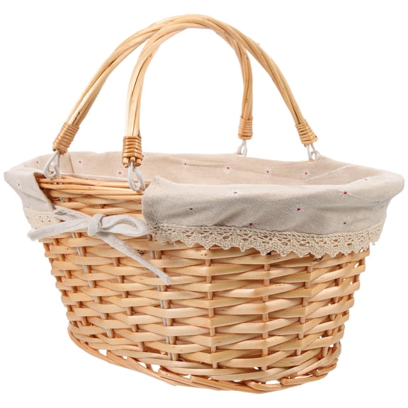 Mobestech Light Brown Hand-Woven Garden Basket for Gathering Vegetables and Flowers