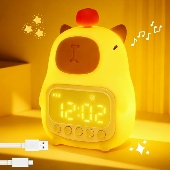 Threns Capybara Alarm Clock with Night Light Cute Kid Alarm Clock with Snooze Mode and Sound Present for Toddler Kid Girl Boy Teen Room Decor