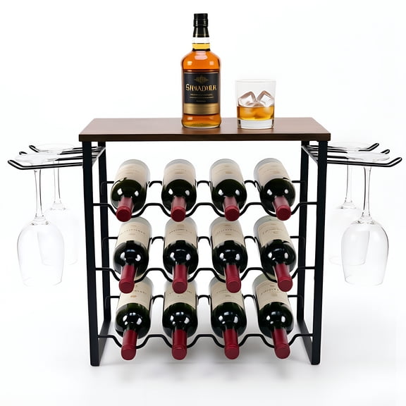 TAIKONLAB Countertop Wine Rack with Glass Holder, Compact Freestanding Wire Wine Bottle Shelf for Home & Bar