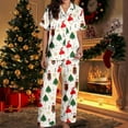 thumbnail image 2 of Weebloom Womens Christmas Pajamas Xmas Print Short Sleeve Button Down Top With Soft Pants Holiday Cozy Pjs Pajama Green S, 2 of 6
