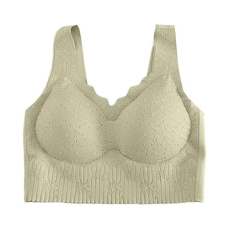 JAKANYQ Womens Bralette Summer Thin Full Lace Pattern Traceless Tank Top Style Small Wrapped Up Wireless Bra Comfy Breathable