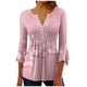 thumbnail image 2 of ICHUANYI Clearance Women's Casual Trumpet 3/4 Sleeve Printed Buttoned Basic Ruched Tops Pleated T-shirts Blouses(Pink, M) ICHUANYI WER2023081011640, 2 of 5
