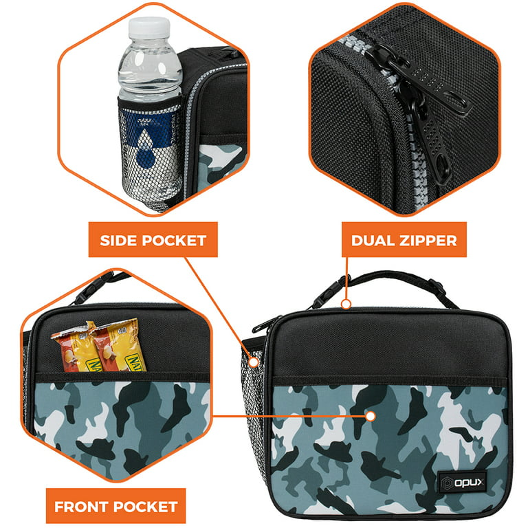 OPUX Large Insulated Lunch Bag Men Women, Leakproof Thermal Reusable Soft  Cooler Tote Work School Adult Kid Boy Girl (Camo Blue, Medium - 8L)