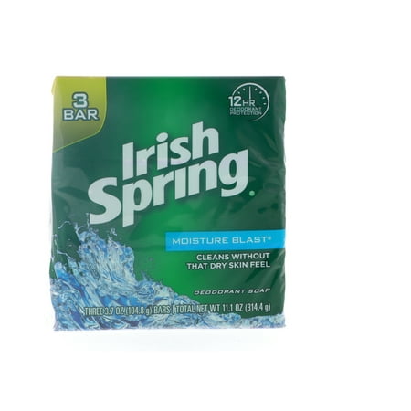 Irish Spring Moisture Blast Deodorant Bar Soap, 3.75 oz bars, 3 ea (Pack of 2)