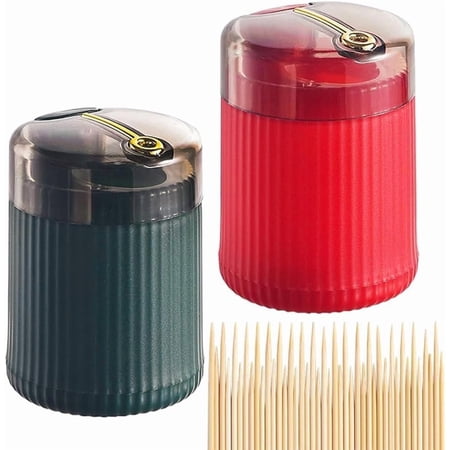 Pop Up Automatic Toothpick Dispenser Portable Push Button Toothpick Holder Plastic Pop-Up Toothpick Container Storage Box with One-Touch Mechanism Compact Toothpick Organizer for Kitchen (2Pcs F)