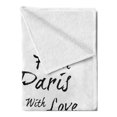 thumbnail image 2 of Paris Soft Flannel Fleece Throw Blanket, Paris with Love Fashion Hand Drawn Girl Shopping Polka Dot Design Skirt, Cozy Plush for Indoor and Outdoor Use, 50" x 70", Black White, by Ambesonne, 2 of 5