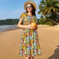 thumbnail image 4 of Honeii cute animals Print Women’s Short Sleeve Dress, Comfortable Casual Dress, Soft Polyester Spandex Blend, Stylish Everyday Wear for Summer, Perfect for Travel and Vacation, 4 of 6