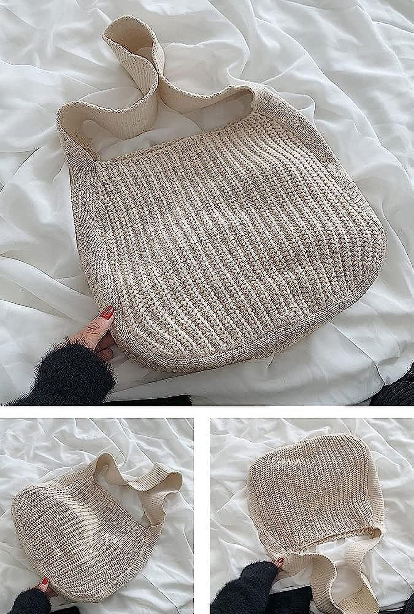 Kukuzhu Large Crochet Tote Bag for Women Casual Hobo Bag Shoulder Bag Retro Knitted Purses Handbag Beach Travel Tote Bag