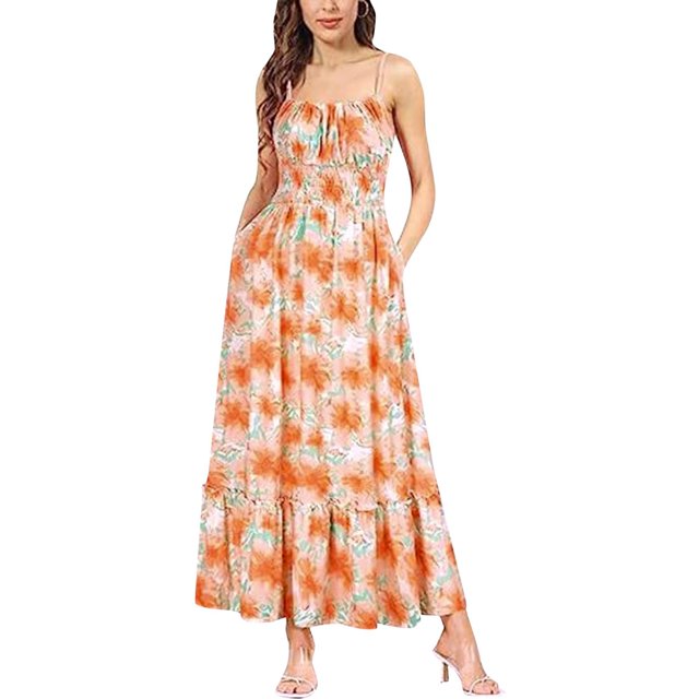 WILLBEST Robes Chambray pour Femmes 2024 Robe Longue Maxi à Bretelles Spaghetti Tenue de Plage pour Col Décontracté