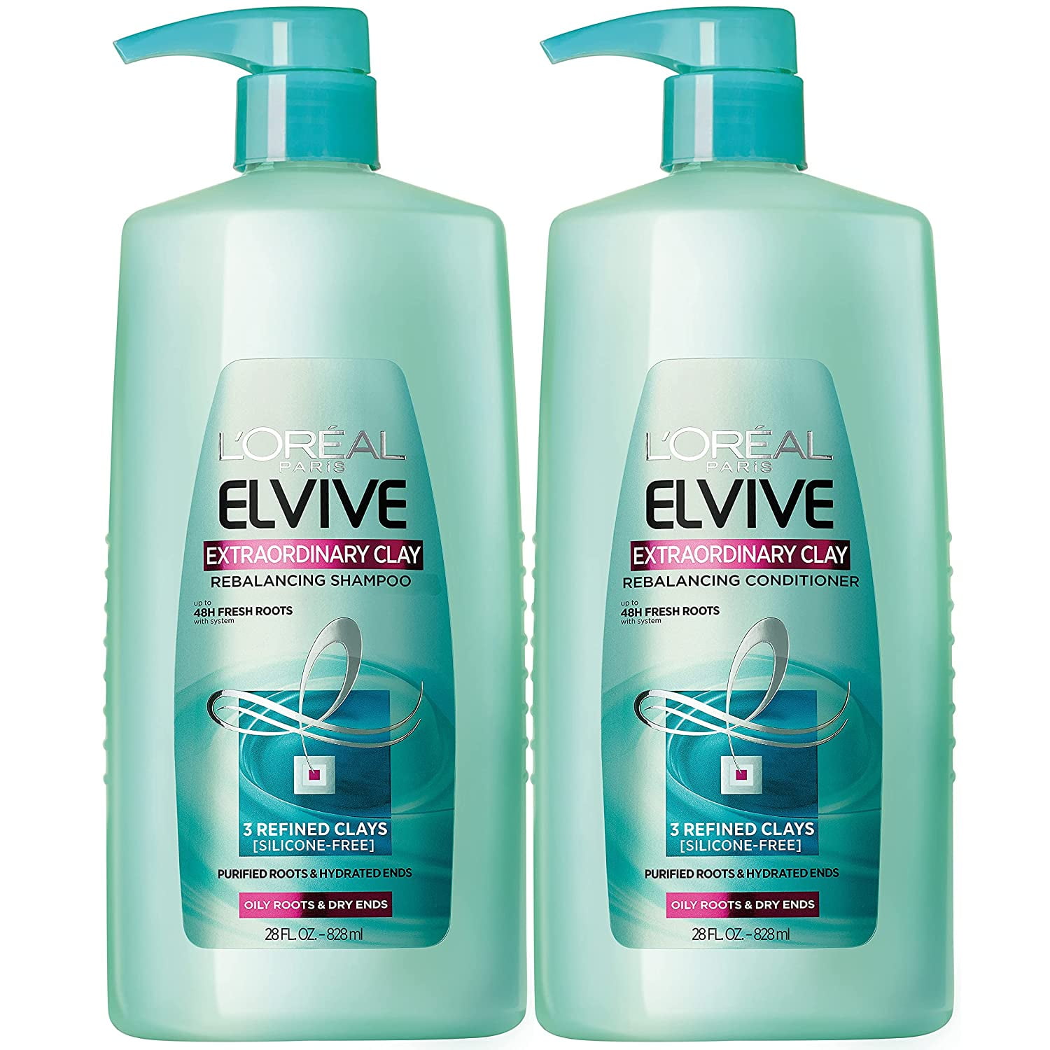 L'Oreal Paris Elvive Extraordinary Clay Rebalancing Shampoo and Rebalancing Conditioner Set for oily hair and dry ends, silicone-free, 1 kit Walmart.com