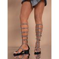thumbnail image 1 of Sandalias hasta la rodilla para mujer, elegantes, planas, con tiras y cordones, zapatos con punta abierta, sandalias de vendaje sexis bohemias de Roma-38 yardas, 1 of 5