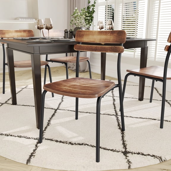 Emma Oliver Dining Chair with Black Metal Frame and Solid Wood Seat and Back with Antique Copper Finish