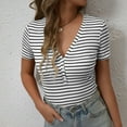 thumbnail image 5 of Annhoo Tops for Women Summer Casual Striped Button V Neck Short Sleeve Shirts Lightweight Comfy Casual Blouses, 5 of 8
