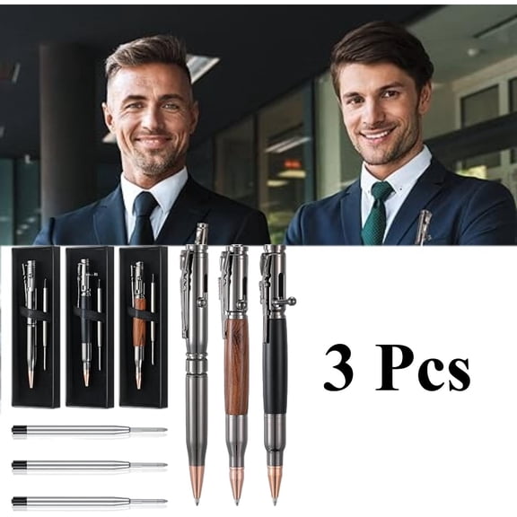 3 sets Bolt Bullet Pens for Men Bullet Pen for Collector Lover with Gift Box and Black Ink Refills Christmas Thanksgiving Party Gifts(Wood Gray Black)