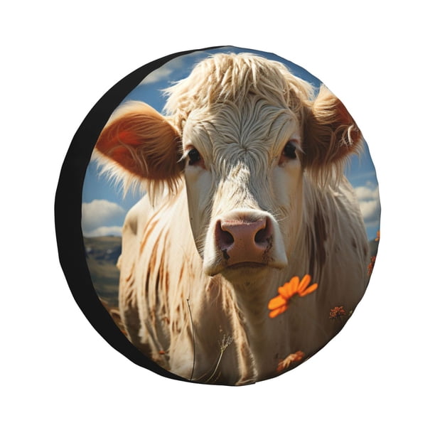 Balery Daisy Meadow Cow Cubiertas para Neumáticos - Protector Resistente para Neumáticos de Camioneta, SUV, Remolque, Camper y RV-17 inch