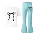 thumbnail image 4 of WOYY Big Girls 2 Piece Bow Print Short Sleeve T Shirt Pants Outfits, Sizes 8-9, 4 of 4