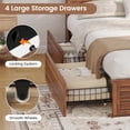 thumbnail image 5 of Farmhouse Queen Bed Frame with Headboard Storage, LED Lights & Charging Station, Wooden Platform Bed with 4 Drawers, No Box Spring Needed, Brown, 5 of 7