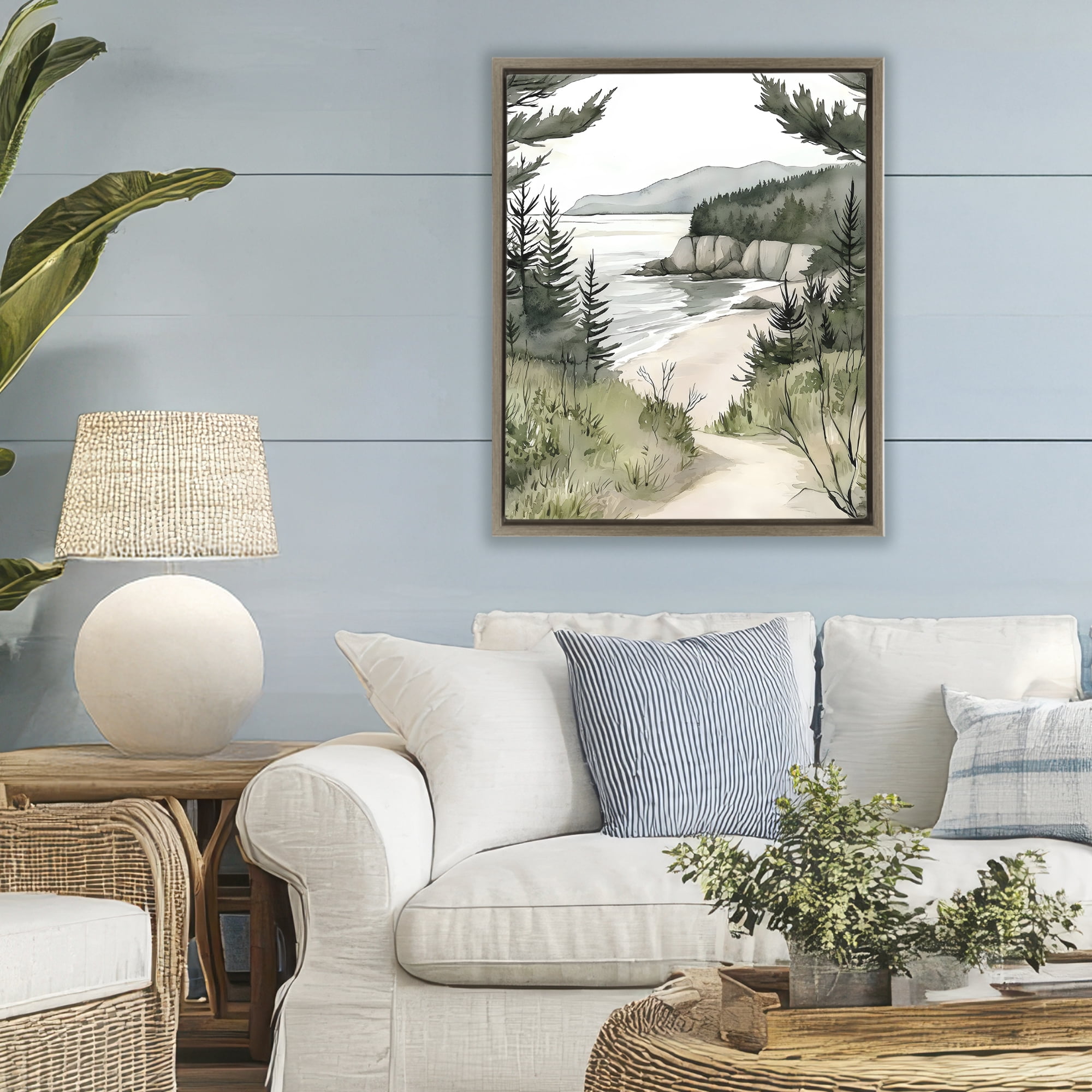 Stupell Industries Coastal Calm Winding Path Brown Framed Floater Canvas Wall Art, design by Riley B