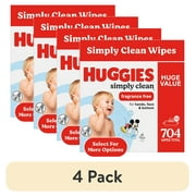 (4 pack) Huggies Simply Clean Unscented Baby Wipes, 11 Flip-Top Packs, 704 Total Count (Select for More)