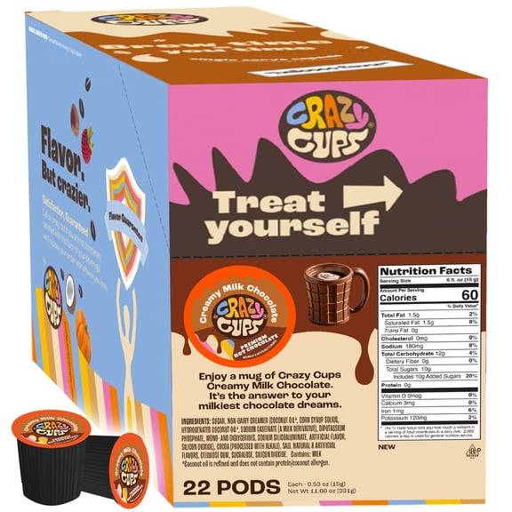 Crazy Cups Creamy Milk Chocolate Hot Chocolate Pods, 22 Count Premium Hot Cocoa K-Cup Pods for Keurig Machines