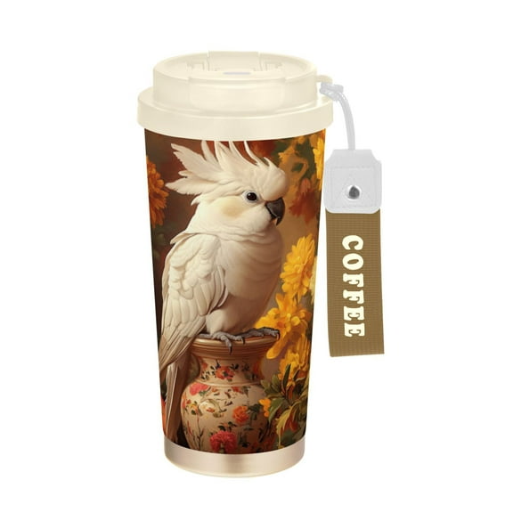 BZSMCE Coffe Bottles Stainless Steel Water Bottle With Fasshion Cockatoo with Colorful Flowers Printed