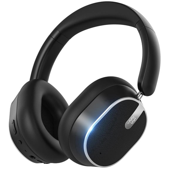 Hybrid Active Noise Cancelling Bluetooth Headphones, Over Ear Wireless Headphones with 120H Playtime, Hi-Res Audio, Deep Bass, Memory Foam Ear Cups for Home Office Travel Black