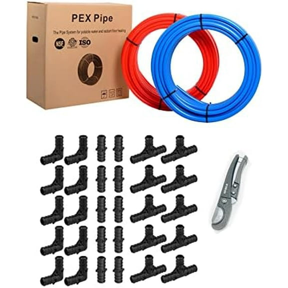 EFIELD 2 Rolls 1/2"x100ft (200ft) PEX Pipe, 30 1/2" Poly Crimp Fittings,Cutter