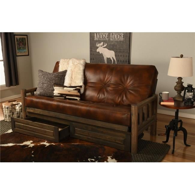 Lodge Rustic Walnut Futon Frame with Oregon Trail Saddle Mattress