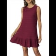 thumbnail image 3 of Vestido Corto Informal de Verano con Cuello Redondo y Volantes para Mujer, Sin Mangas y con Dobladillo Fruncido. Vino Tinto XXL, 3 of 8