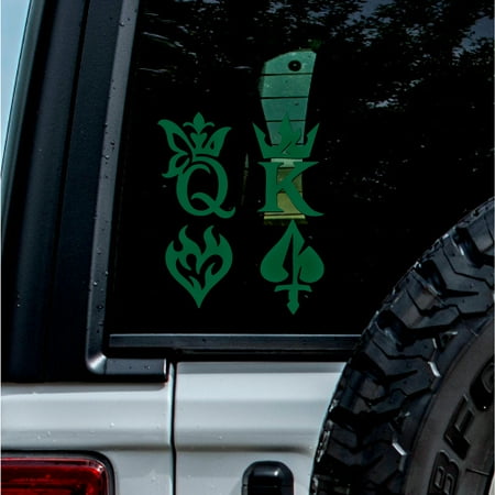 (2 Pcs Green 4.8 x 5.8 ) - No Background - Waterproof of Tattoo Couple King And Queen Cards Sticker Decal for Laptops Water Bottles Cars Trucks Wall Ideal Gift - 925VER1K15062GR