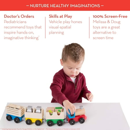 Melissa & Doug Wooden Farm Train Set - Classic Wooden Toy (3 linking cars)
