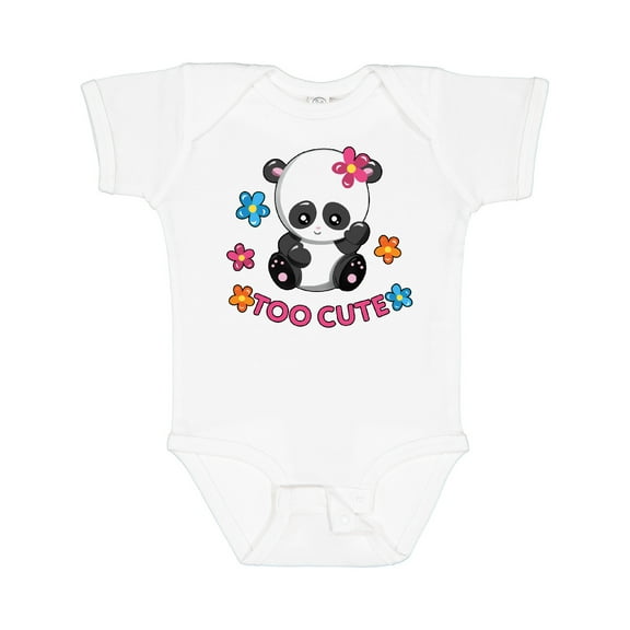 Inktastic Too Cute Baby Panda with Flowers Girls Baby Bodysuit