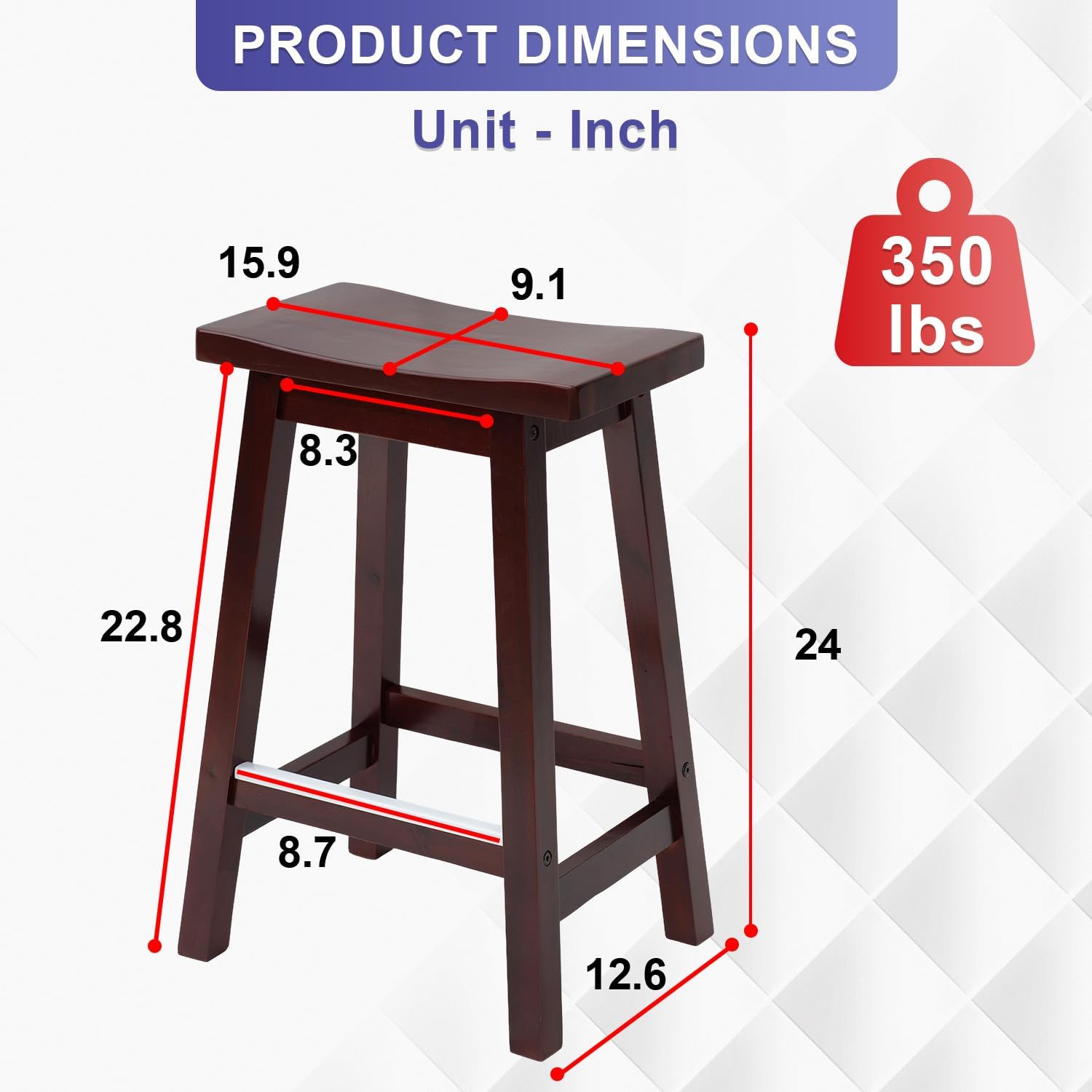 FDW Bar Stools Set of 2 for Kitchen Counter Solid Wooden Saddle Stools 24-Inch Height (Brown, 24 in)