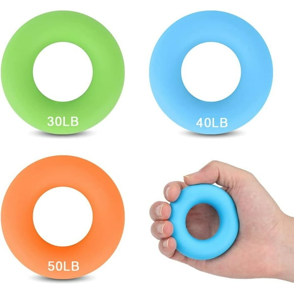 3 Pcs Hand Grip Strengthener, Forearm Exerciser Finger Silicone Exercise Rings Hand Strengthener for Muscle Training Sports, Rock Climbing, Fitness