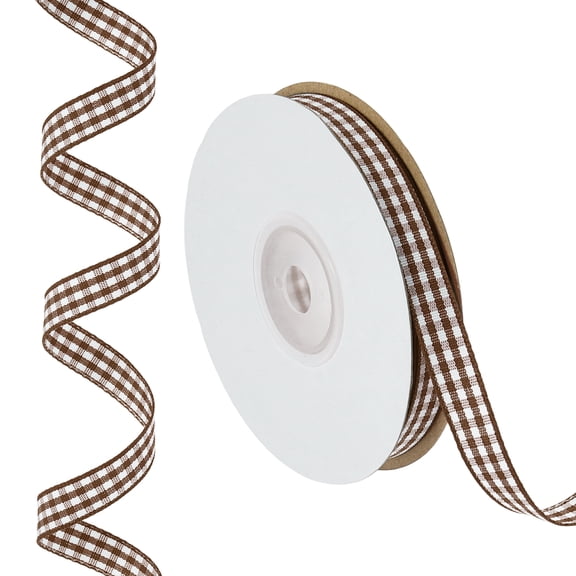 Uxcell 25 Yards x 0.4" Plaid Ribbon, Coffee Gingham Ribbon Gift Wrapping Ribbon for Thanksgiving Bow Wreath Craft Birthday Wedding