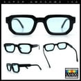thumbnail image 2 of Retro Mod Narrow Rectangle Horn Rim Beveled Thick Plastic Sunglasses Black - Blue, 2 of 7