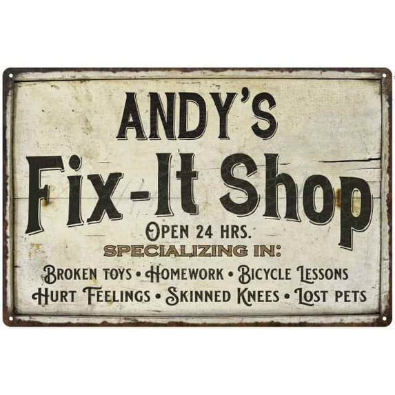 ANDY'S Fix-It Shop Sign Grandpa Dad Wall Decor 12 x 18 Matte Finish Metal 112180006287