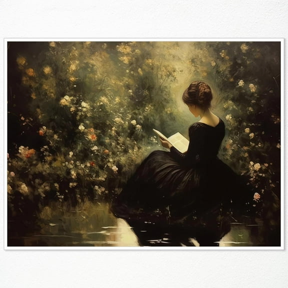 Woman Reading Book Canvas Wall Art Vintage Book Poster Spring Whimsigoth Prints Painting Gothic Library Artwork Bookish Wall Decor Picture Book Lovers Gifts12x16in Unframed