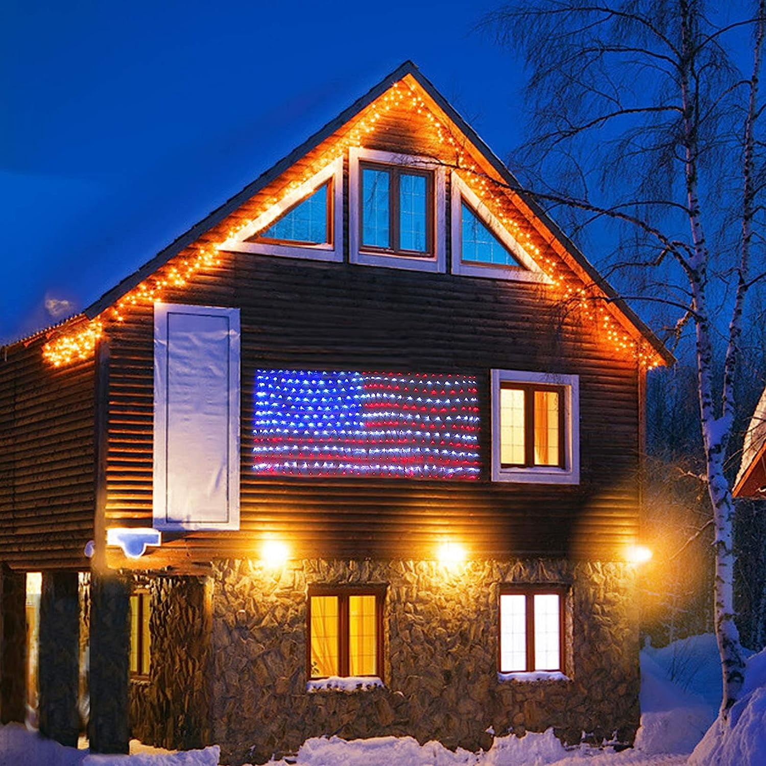 WILLED LED Flag Net Lights of The United States, Waterproof American Flag String Light for Christmas,Festival, Holiday, Independence Day, Memorial Day, Decoration, Garden, Yard, Indoor and Outdoor