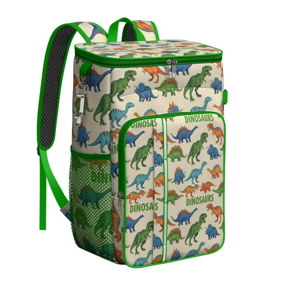 Travel Cooler Bag - Beige Cartoon Dinosaurs Pattern Camping Beer Cooler Backpack with Bottle Opener- Waterproof Insulated Picnic Backpacks - Cooler Bag for Beach