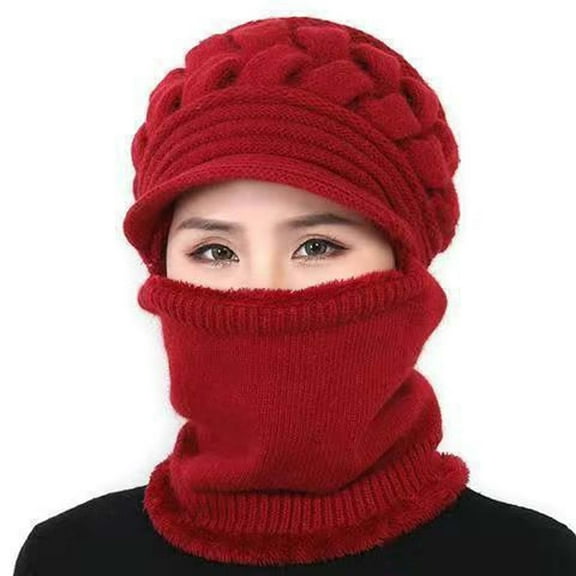 Womens Winter Hats Beanie Hats for women Solid Winter Outdoor Knit Scarf With Hat Cover Knitted Integrated Hat