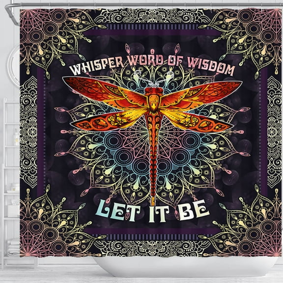 Dragonfly Shower Curtain, Red Orange And Yellow Dragonfly With Pink Blue And Yellow Mandala Pattern, Shower Curtain PSL1106SHSC - 71x74 inches