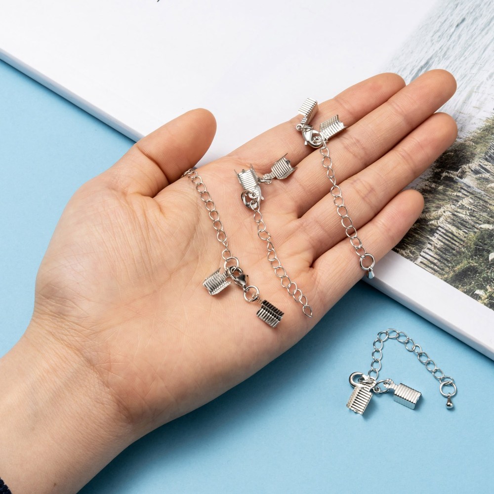 Brass Chain Extender with Clasp & Clip Ends Set Lobster Claw Clasp and Cord Crimp Nickel Free Platinum Chain: 50x3.5mm Hole: 1.5mm Clasp: 12x7.5x3mm Cord Crimp: 13x5mm